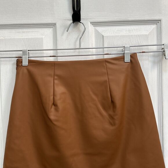 NWT A New Day Women’s Faux Leather Mini Skirt Brown Tan Size 4 High Rise - Picture 10 of 16